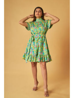 Maisolos - Green Cotton Printed Short Knee Length Dress (Set of 2)