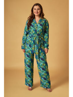 Maisolos - Blue Crepe Printed Front Tie Pant Suit (Set of 2)