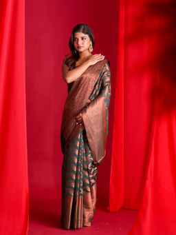Beatitude - Green Woven Banarasi Saree with Unstitched Blouse