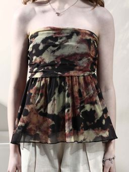 AAREIN - Multi-Color Strapless Polyester Printed Casual Top