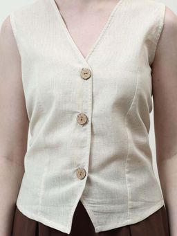 AAREIN - White V-Neck Linen Solid Formal Top