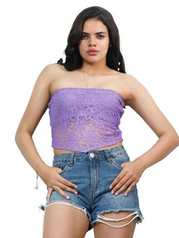 AAREIN - Lavender Sleeveless Strapless Polyester Self Design Casual Top