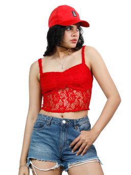AAREIN - Red Sleeveless Polyester Self Design Casual Tank Top