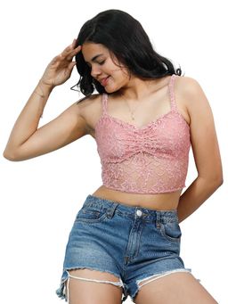 AAREIN - Peach Sleeveless Polyester Self Design Casual Tank Top