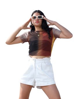 AAREIN - Multi-Color Round Neck Polyester Printed Casual Top