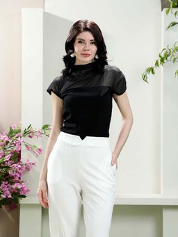 AAREIN - Black High Neck Polyester Solid Casual Top