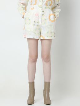 VERO MODA - Off-White Printed Linen Shorts