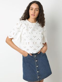 VERO MODA - White Schiffli Cotton Top