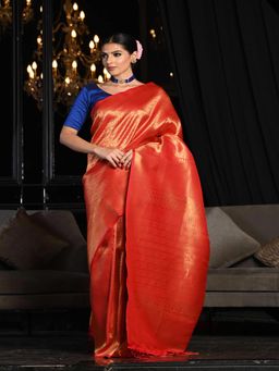 Beatitude - Red Soft Silk Banarasi Woven Saree with Unstitched Blouse