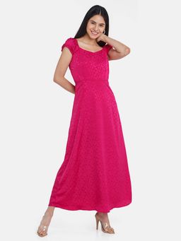Zink London - Women Pink Self Design Maxi Dress