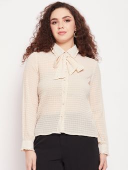 Madame - Beige Self Design Collar Neck Shirts