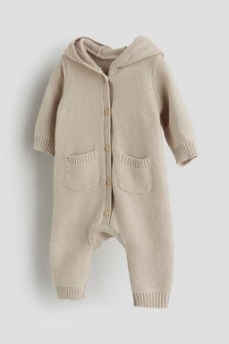H&M - Beige Cotton-Knit Romper Suit