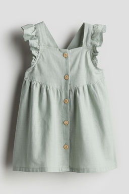H&M - Girls Green Flounce-Trimmed Cotton Dress