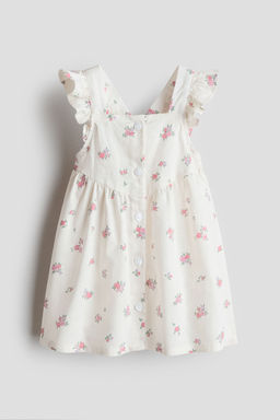 H&M - Girls Green Flounce-Trimmed Cotton Dress
