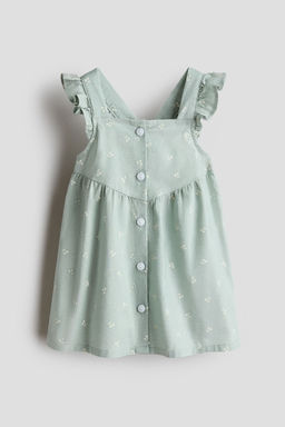 H&M - Girls Green Flounce-Trimmed Cotton Dress