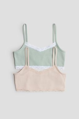 H&M - Girls 2-Pack Lace-Trimmed Crop Tops