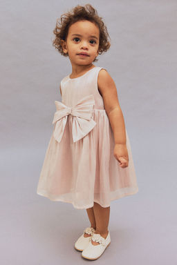 H&M - Girls White Bow-Detail Organza Dress