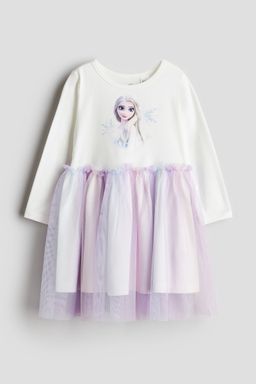 H&M - Girls White Printed Tulle-Skirt Dress