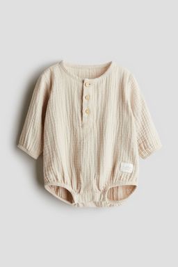 H&M - Beige Cotton Muslin Romper Suit