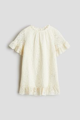 H&M - Girls White Frill-Trimmed Lace Dress