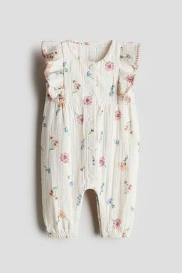 H&M - Girls White Frilled Muslin Romper Suit