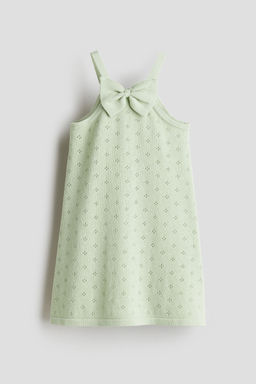 H&M - Girls Green Pointelle-Knit Cotton Dress