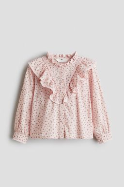 H&M - Girls Beige Flounce-Detail Cotton Blouse