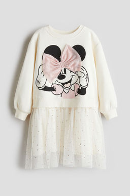 H&M - Girls White Printed Tulle-Skirt Sweatshirt Dress