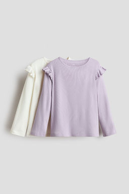 H&M - Girls 2-Pack Frill-Trimmed Jersey Tops