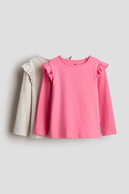 H&M - Girls 2-Pack Frill-Trimmed Jersey Tops