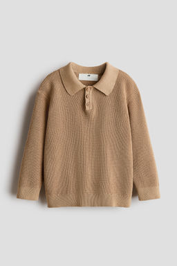 H&M - Boys Beige Fine-Knit Polo Shirt