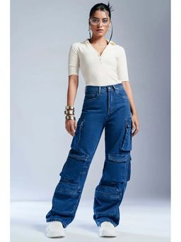 FREAKINS - Luxe Indigo Denim Utility Cargo Jeans