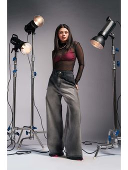 FREAKINS - Grey Fusion Wide Leg Jeans