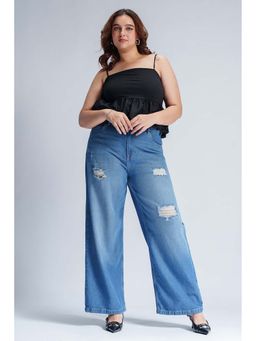 FREAKINS - Soft Sapphire Curve Wide Leg Jeans
