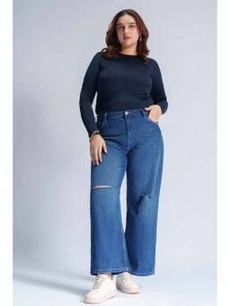 FREAKINS - Glacial Blue Curve Distressed Straight Fit Jeans