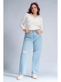 FREAKINS - Light Bay Curve Distressed Straight Fit Jeans
