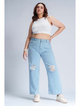 FREAKINS - Ocean Mist Curve Distressed Straight Fit Jeans