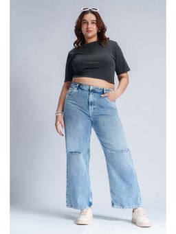 FREAKINS - Dynamic Blue Knee Slit Straight Fit Jeans