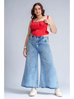 FREAKINS - Blue Sparkle Curve Flare Fit Jeans
