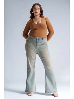 FREAKINS - Retro Lupine Blue Curve Bootcut Jeans