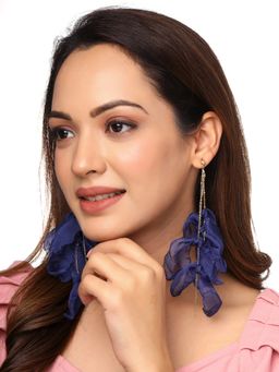 Yellow Chimes - Gold Tone Chain with Hanging Blue Color Petals Dangler Earrings