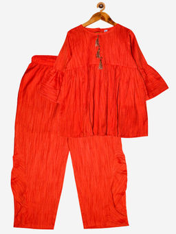 KiddoPanti - Orange Girls Short Kurta & Pant (Set of 2) (12-14 Years)