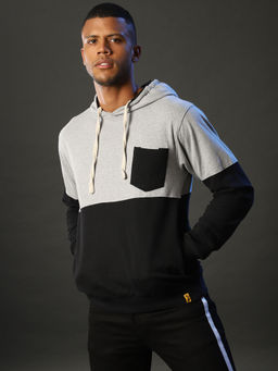 Campus Sutra - Men Stylish Colorblocked Casual Front Pocket Hooded Sweatshirt