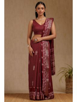 Soch - Maroon Art Silk Woven Saree with Unstitched Blouse Piece