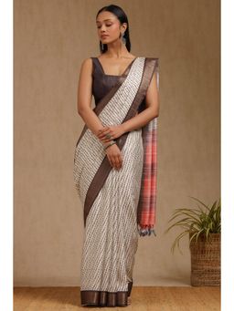 Soch - Off White Art Silk Geometric Saree with Unstitched Blouse Piece