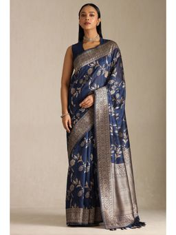 Soch - Blue Tussar Silk Woven Saree with Unstitched Blouse Piece