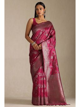 Soch - Magenta Tussar Silk Woven Saree with Unstitched Blouse Piece