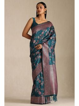 Soch - Teal Tussar Silk Woven Saree with Unstitched Blouse Piece