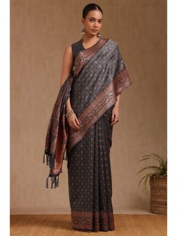 Soch - Grey Tussar Silk Woven Saree with Unstitched Blouse Piece