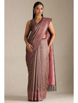 Soch - Brown Tussar Silk Woven Saree with Unstitched Blouse Piece